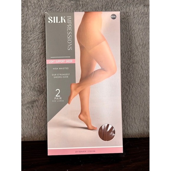 Silk Impressions Accessories - Silk Impressions Cocoa Light Support Sheer Pantyhose 2 Pair XXXL High Waisted